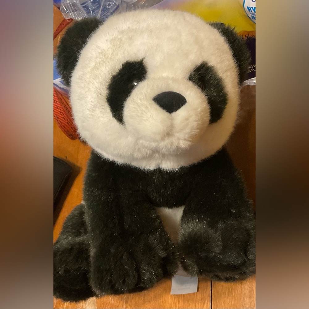 Disney: vintage The Disney Store stuffed, soft sitting black and white panda.